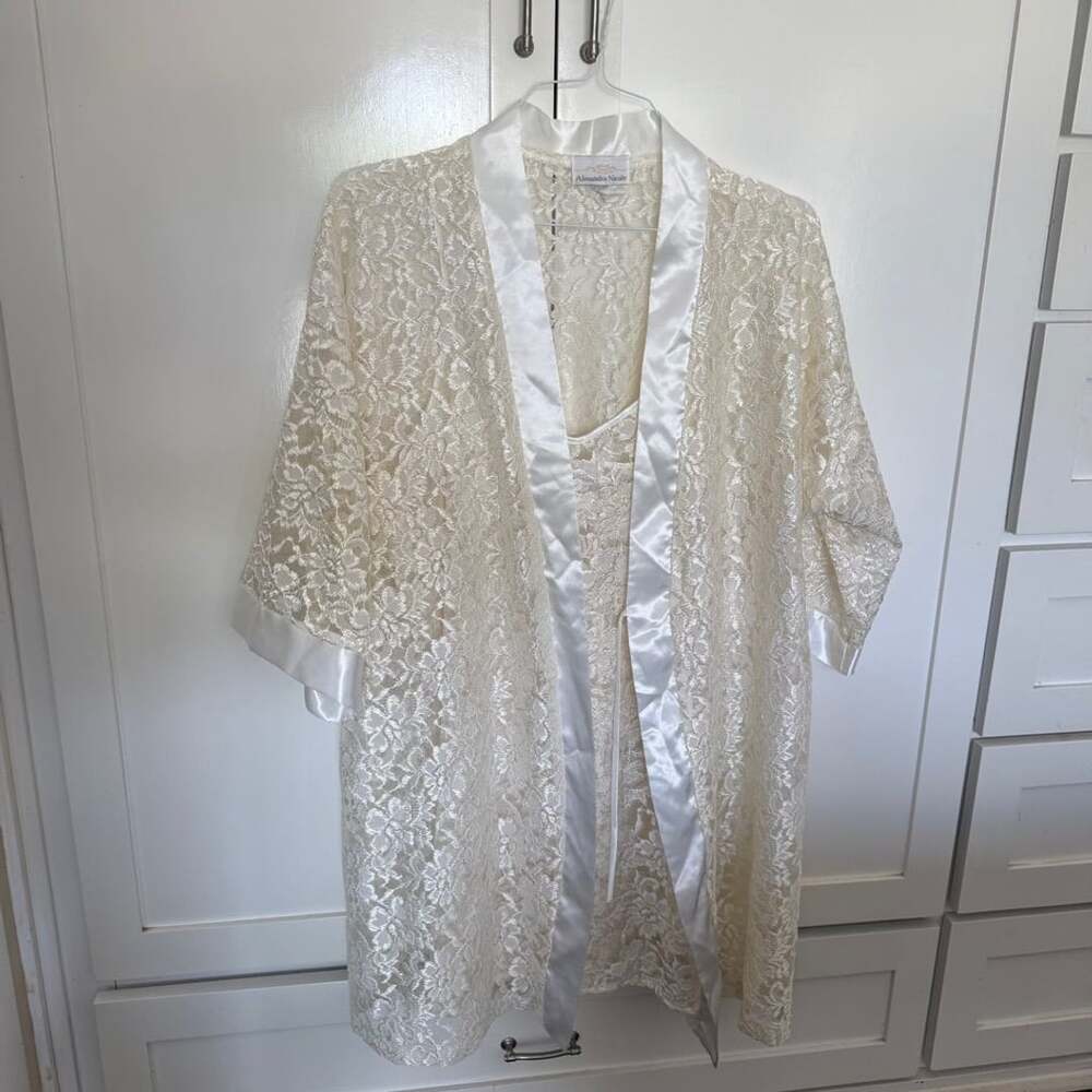 Alexandra Nicole Ivory Lace Robe and Nightgown Set